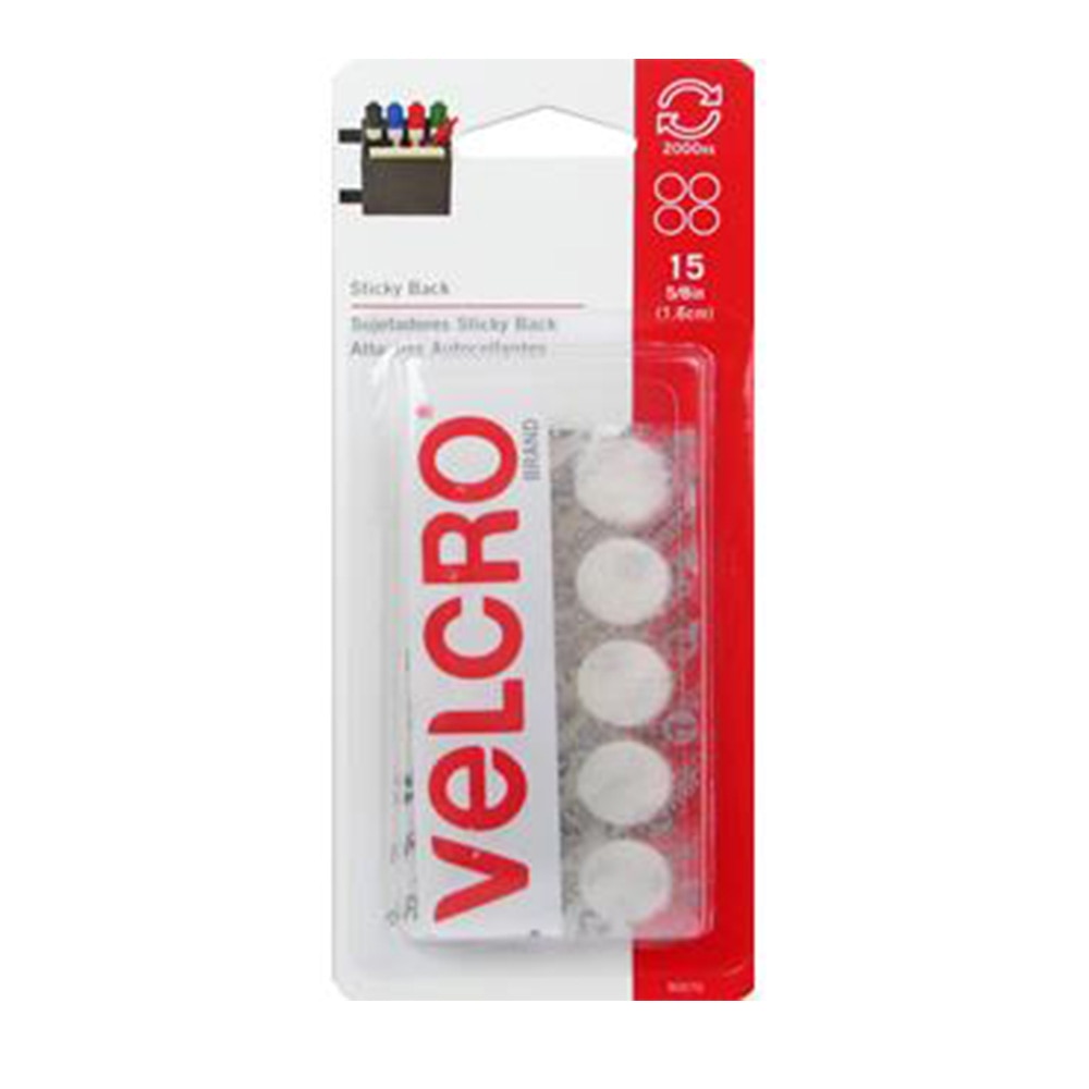 Velcro, Tape, White, 5/8"x, Coins, 15 Pack